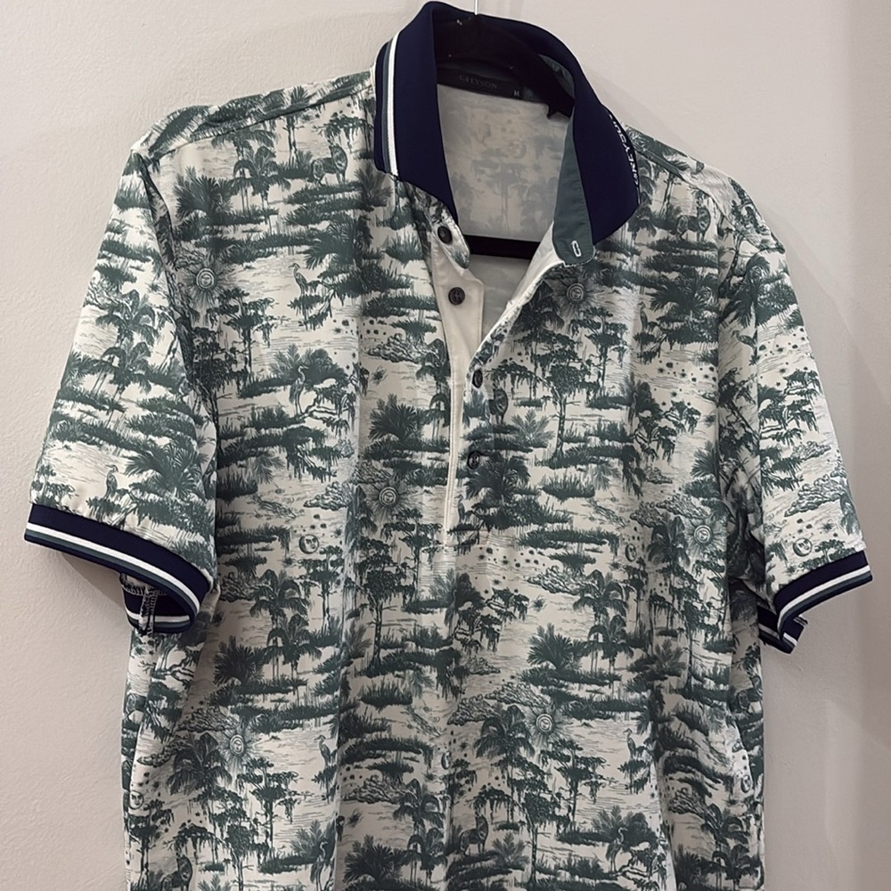 Greyson Green and White patterned golf polo - medium - Picture 2 of 8